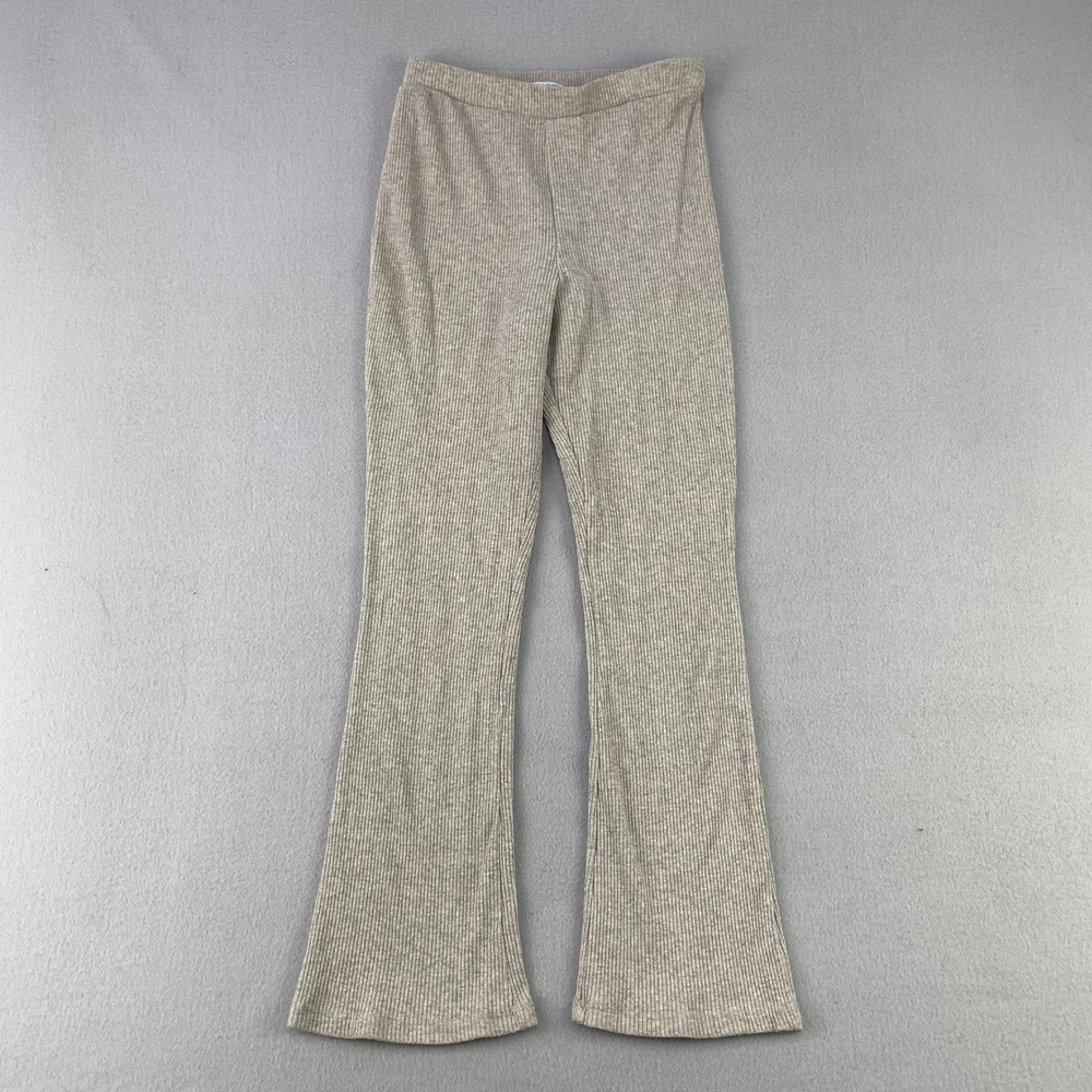 Zara Ribbed Flare Leg Pants‎ Girls Small Beige Casual Knit Lounge Cozy Soft